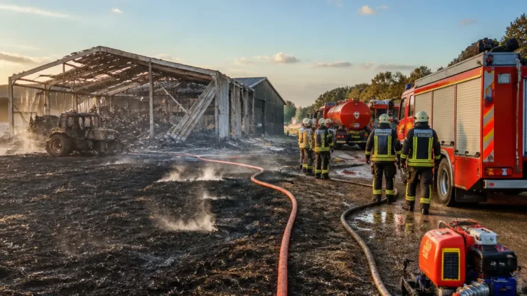 Florennes : deux incendies en quelques heures détruisent un hangar et brûlent quatre hectares